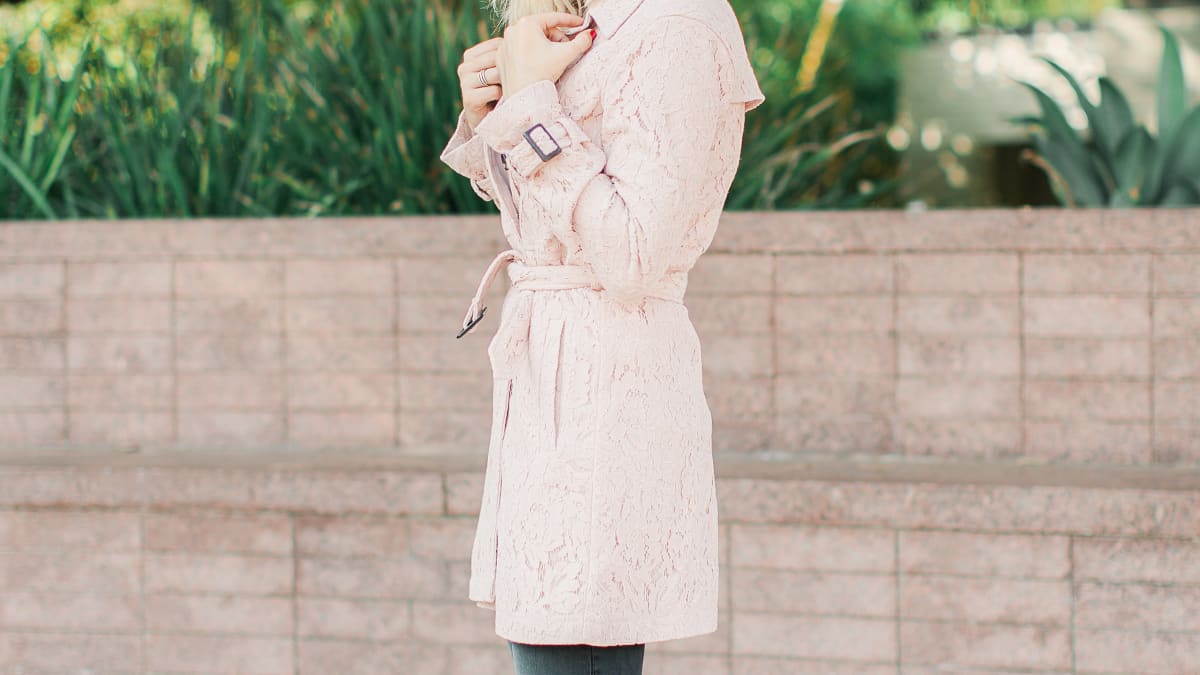 Burberry pink lace trench coat best sale