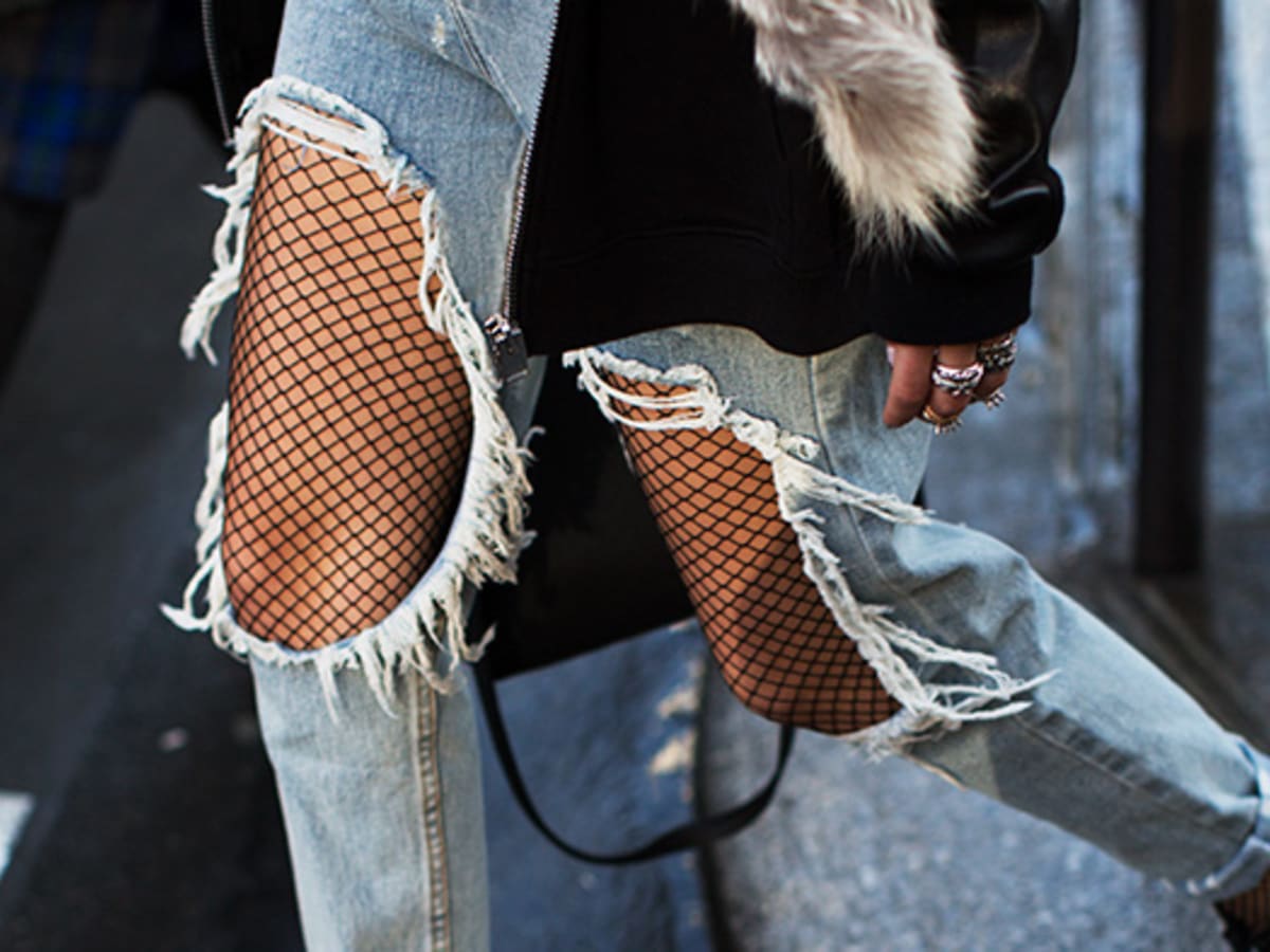 Jeans and fishnets outfits online