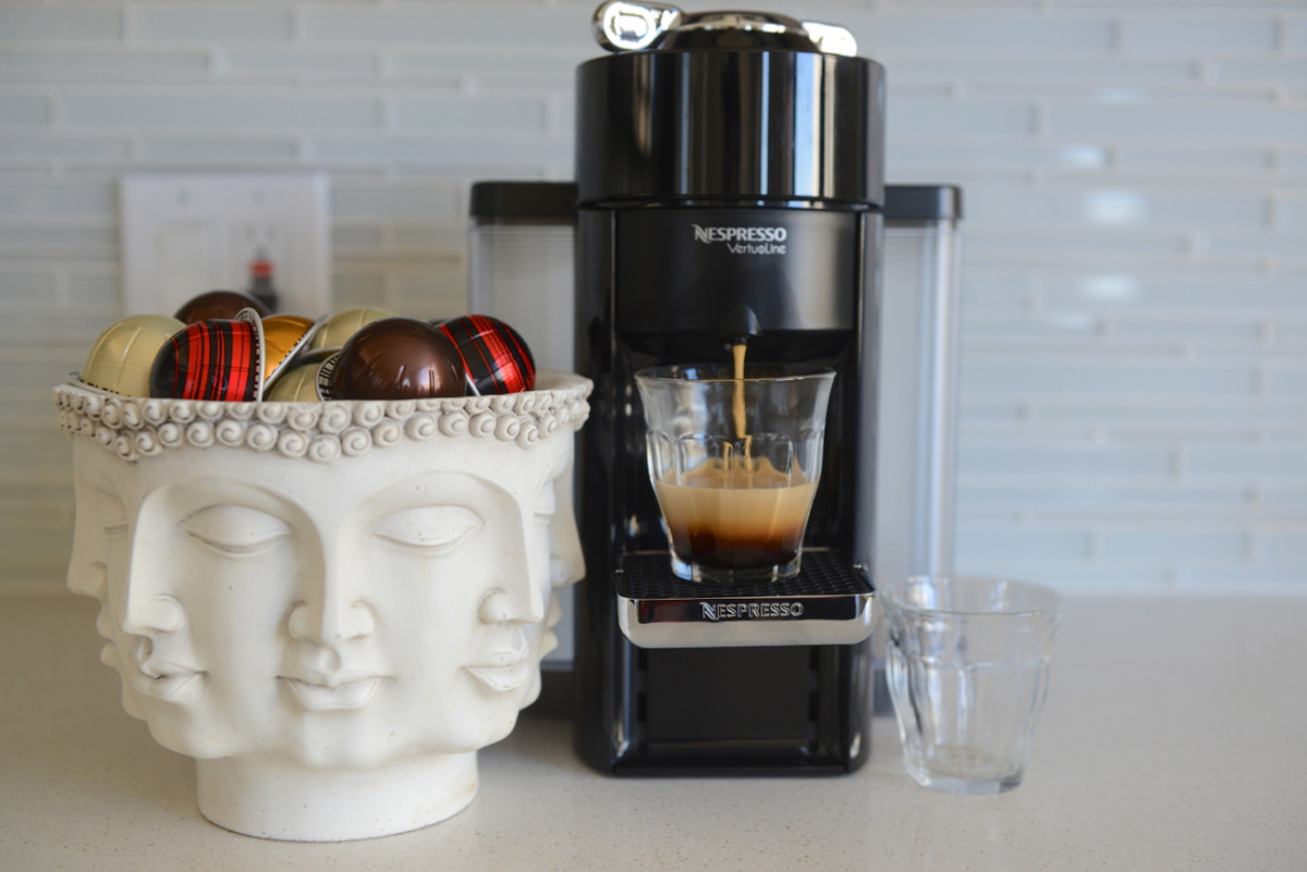 Repurposed our multi-face vase to add a little style and reduce the clutter in the coffee station. Speaking of clutter, all of the Nespresso capsules are recyclable, so we're able to cut down on our waste. 