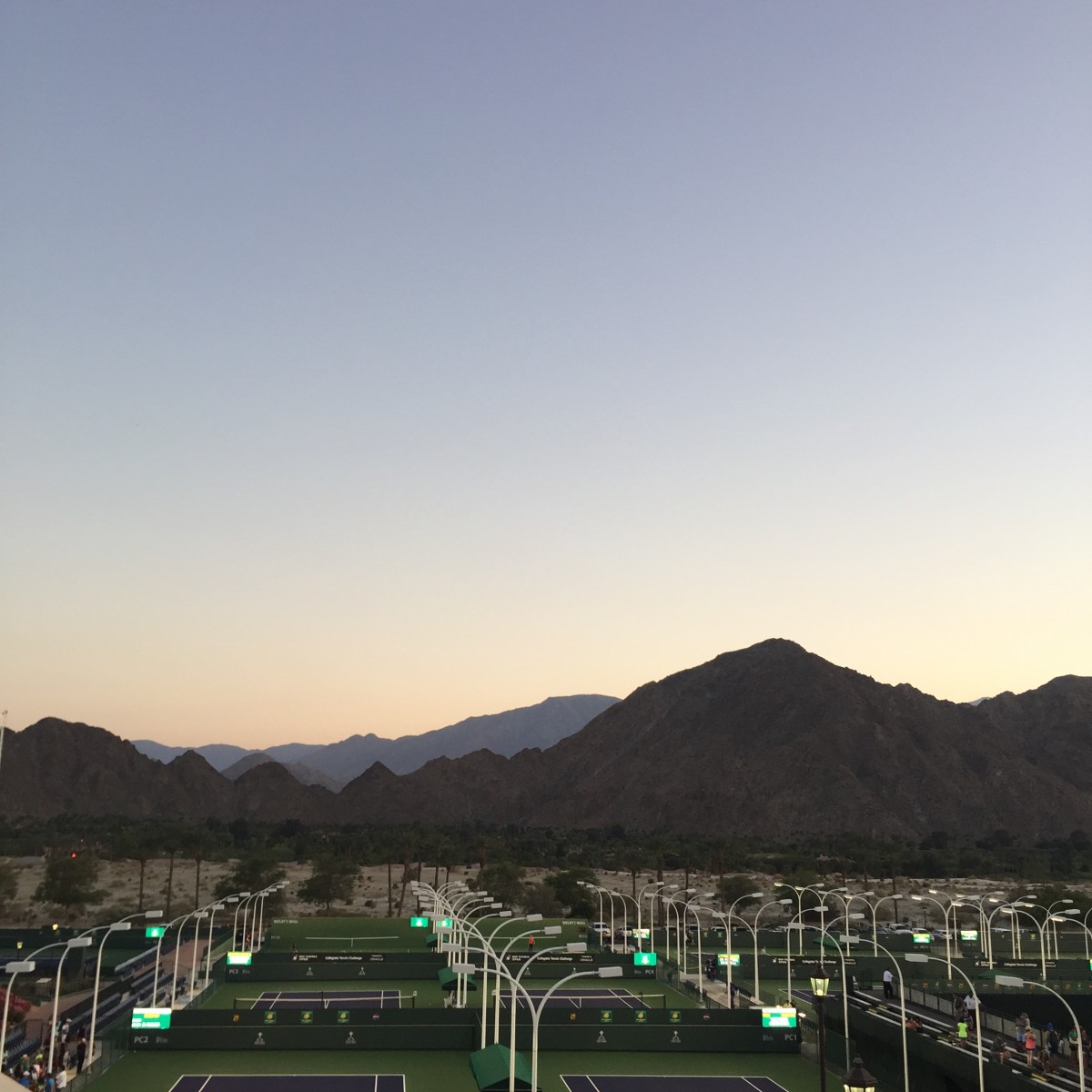 The view across the practice courts at Indian Wells