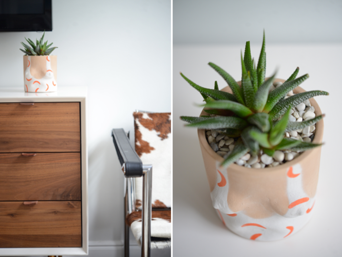 {A cheeky planter that adds a fun(ny) touch of green to the console}