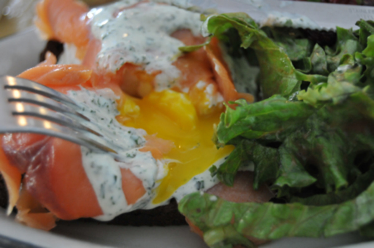 {Salmon-wrapped Poached Eggs}