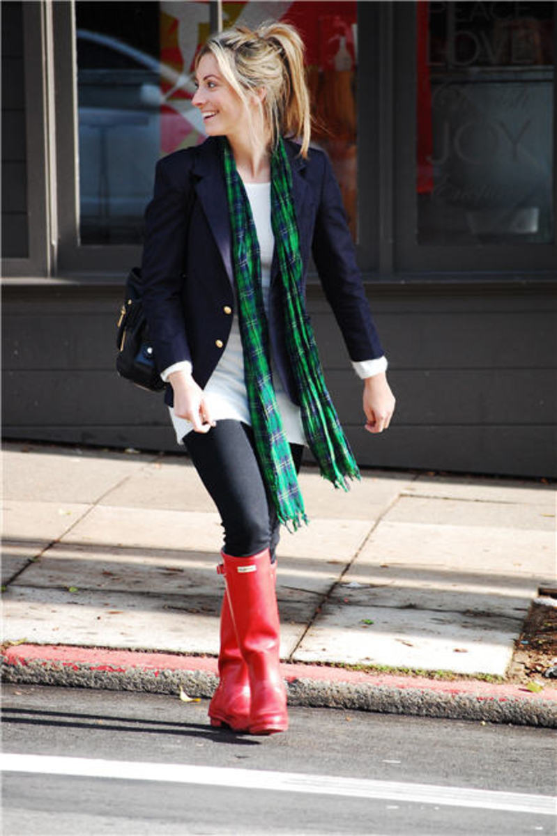 Vintage Blazer and Glasses, H&M Sweater, J.Crew Scarf, Gifted Citizens of Humanity Stirrup Legging Jeans, Hunter Boots, Gryson Bag