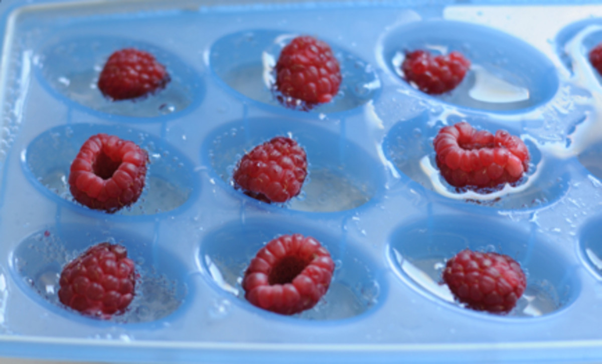 {A refreshing addition to early summer cocktails; raspberry ice cubes}