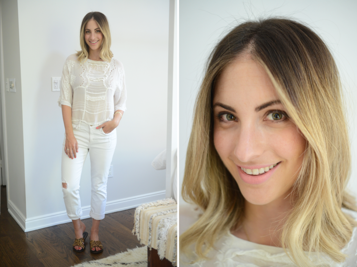 {Wednesday: Topshop Top, McGuire Jeans, J.Crew Sandals, Topshop 'Whimsical' Lipstick}