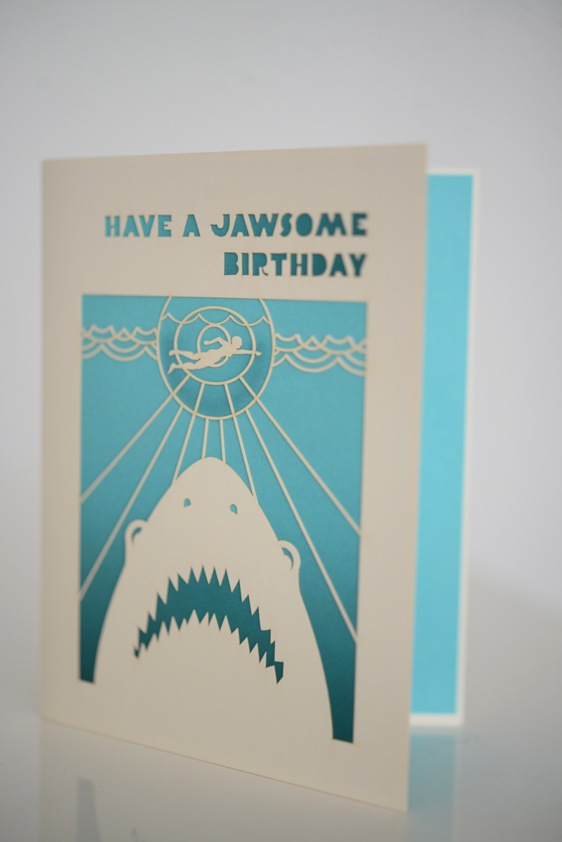 {The most perfect card for G's birthday - whose favorite movie is 'Jaws'}