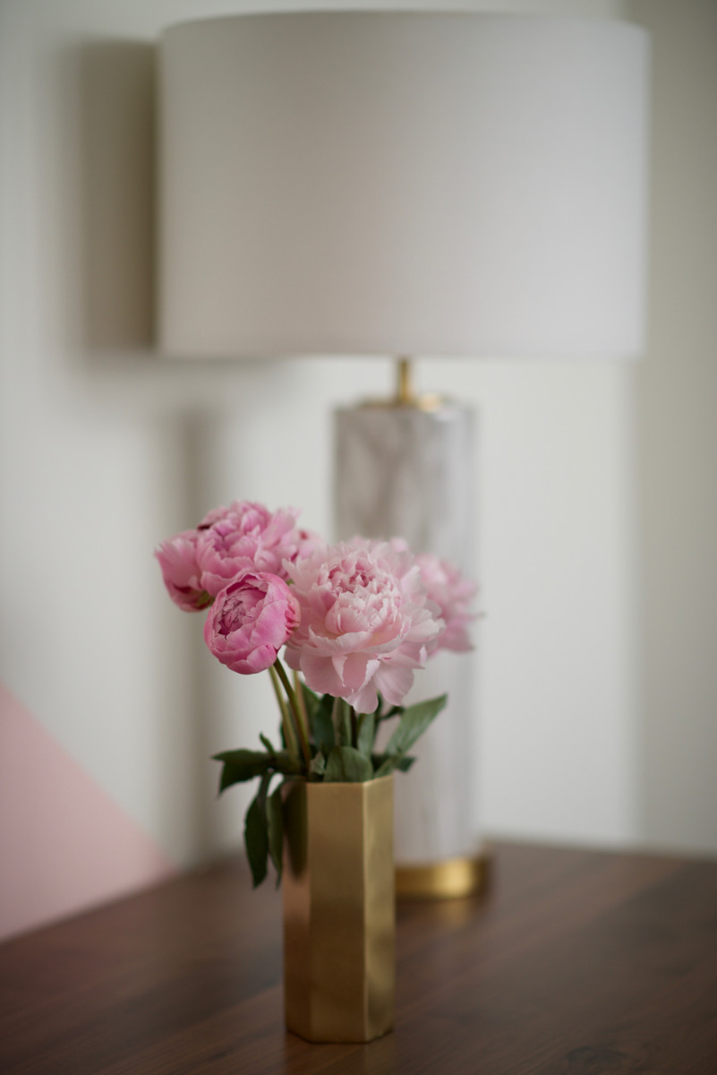 {Pink peonies to brighten up my office console}