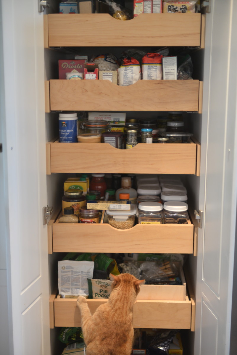 Cat treats used to be stored with snacks (which Rocco preferred for easy access).