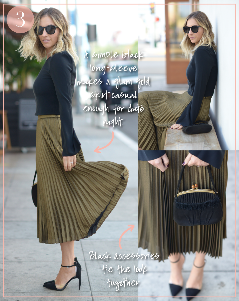 Celine Sunglasses (similar here), Elizabeth and James Top c/o (similar here), Club Monaco Skirt (similar here), Zara Pumps (similar here), Vintage Bag. Full outfit here.