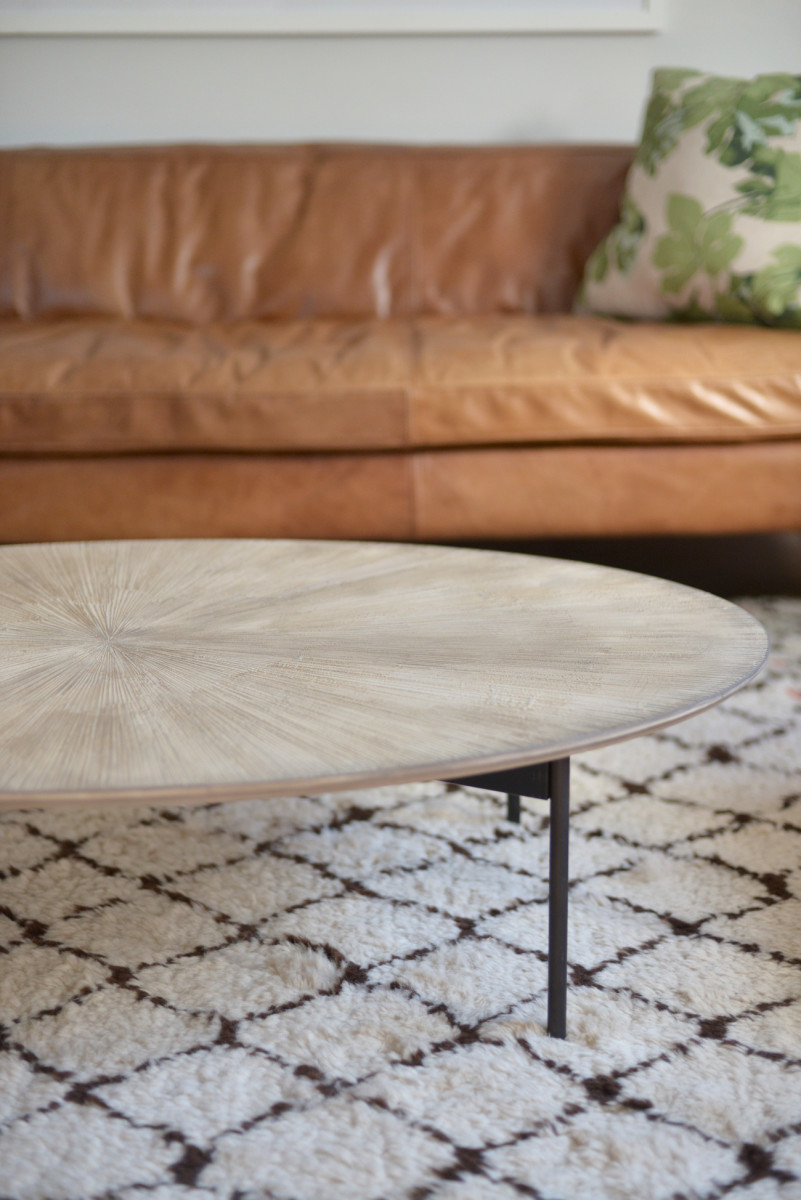 {A glimpse at our new coffee table in the living room!}