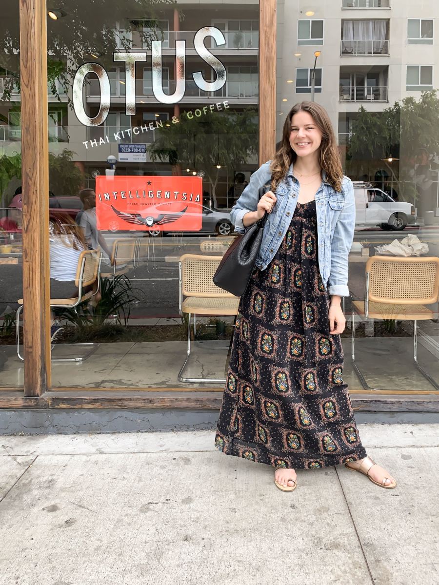 Dagne Dover Tote, Madewell Denim Jacket, Madewell Dress (similar here) (both of which are from when I worked there in college!), Amanu Slides (similar here)