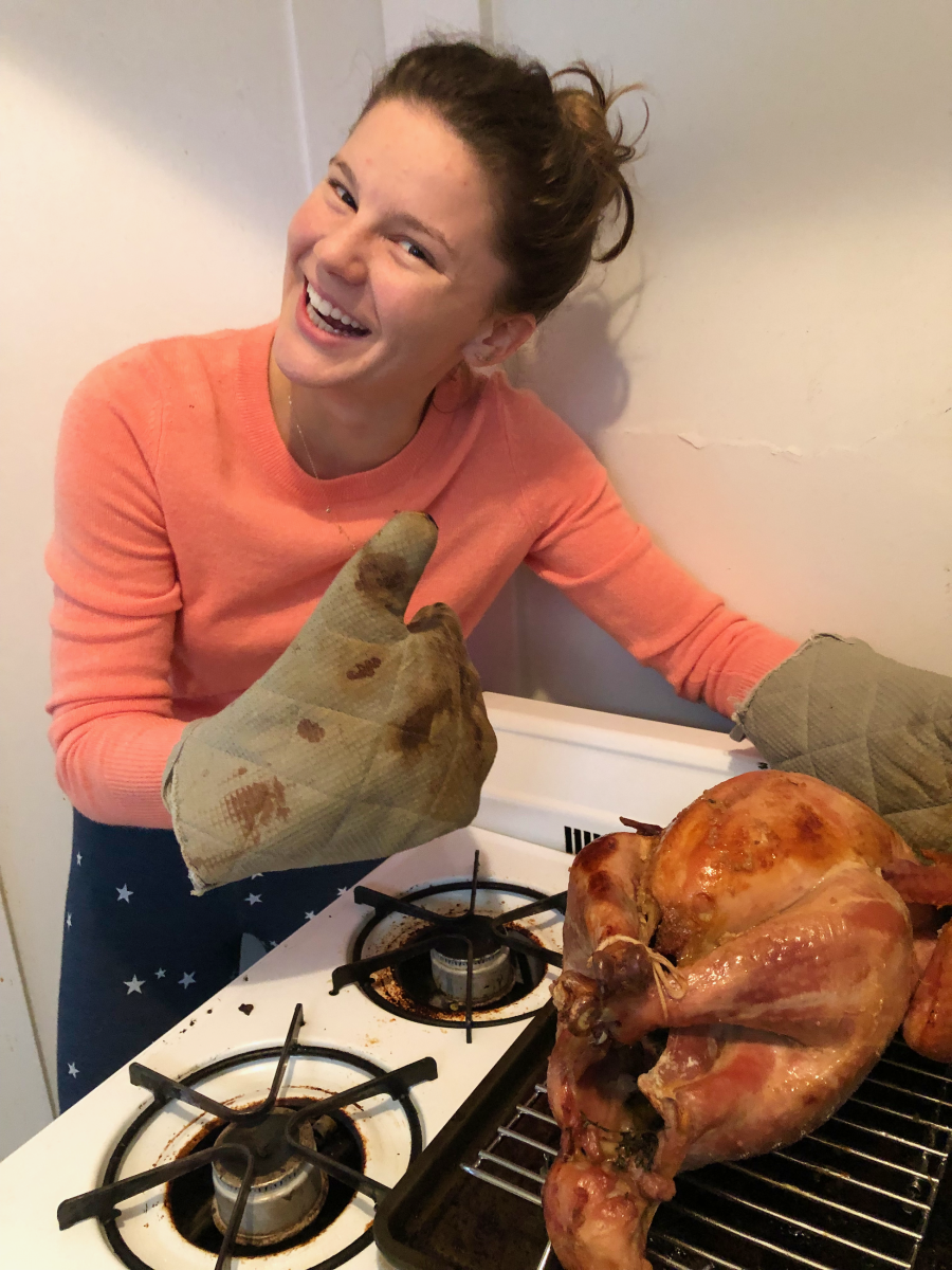 All smiles, a very dirty stove (it was working hard that day!), and no makeup for Thanksgiving last year