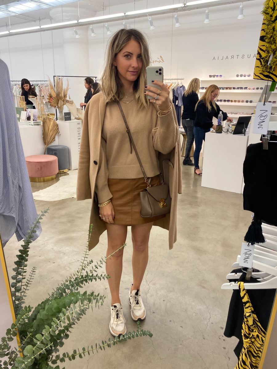 Wednesday: Theory Coat (similar here), Vince Sweater (similar here), Mark Cross Bag (similar here), Cupcakes and Cashmere Skirt, Nike Sneakers (similar on sale here) 