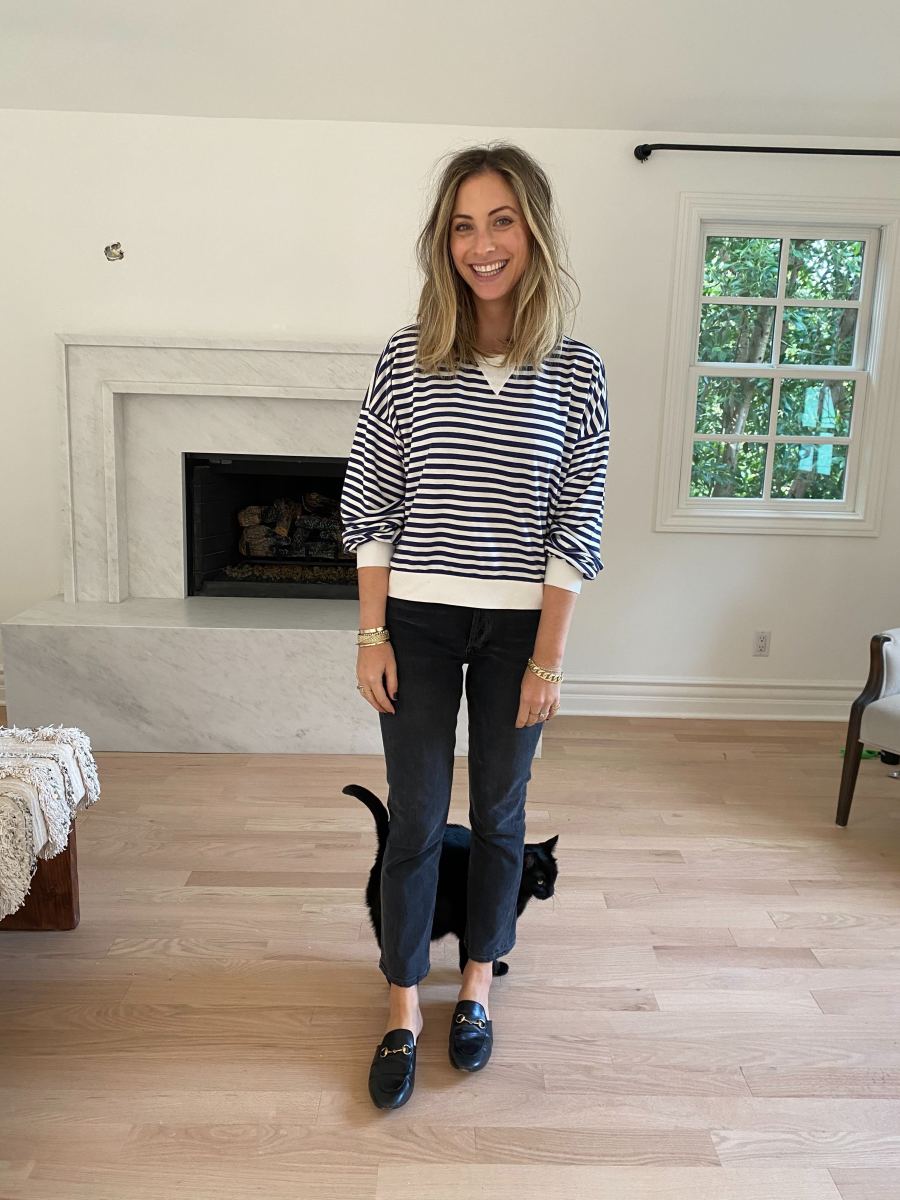 Friday: Cupcakes and Cashmere Top, AGOLDE Jeans, Gucci Slides (affordable version here)