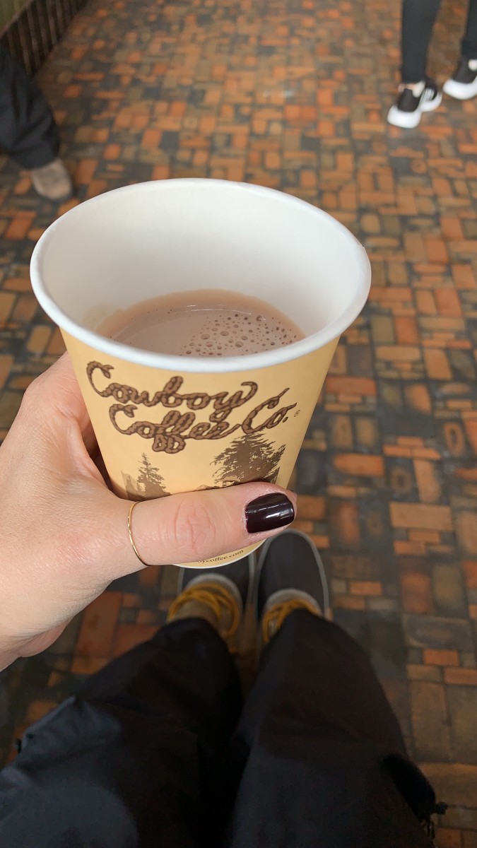 {Got some hot chocolate to-go from Cowboy Coffee Co. while waiting to be seated at lunch}