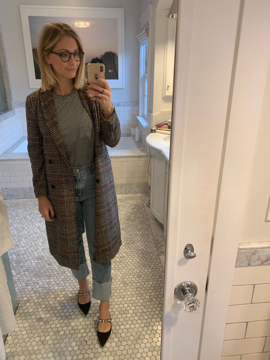 Wednesday: L.A. Eyeworks Glasses (similar here), Cupcakes and Cashmere Coat, The Great Shirt, AGOLDE Jeans, Prada Heels (in pink here)