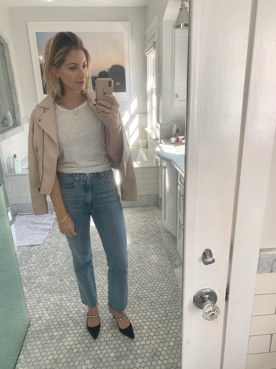 Friday: Cupcakes and Cashmere Jacket, Current/Elliott Tank, Agolde Jeans, Prada Pumps