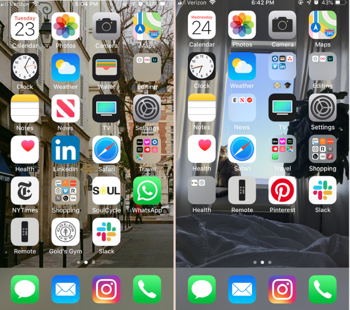 Katie's home screen (left: before, right: after)