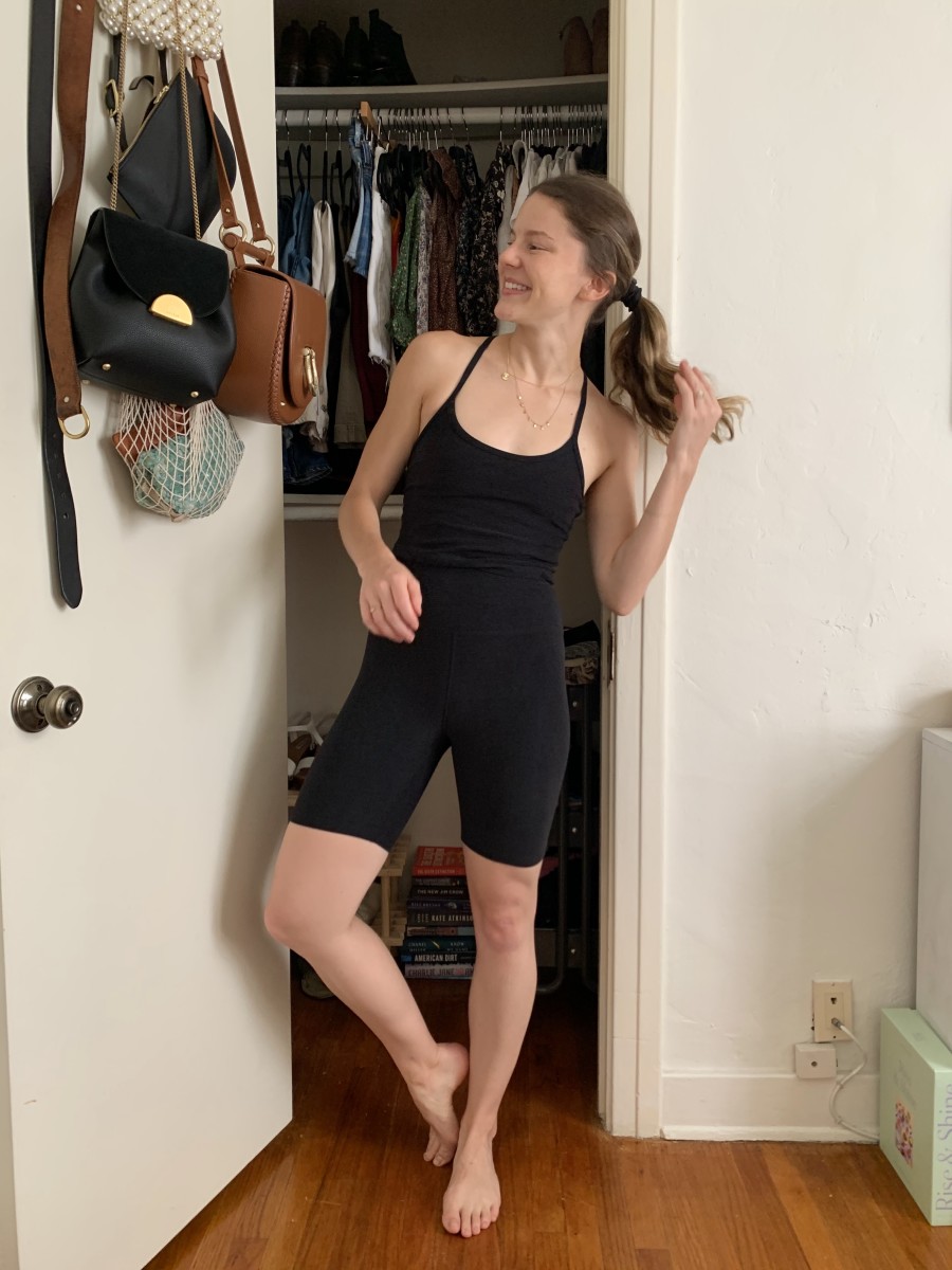 Beyond Yoga Top and Bike Shorts (for a 95° summer Friday!), Slip Silk Scrunchie, 'Cameron' Opal Necklace