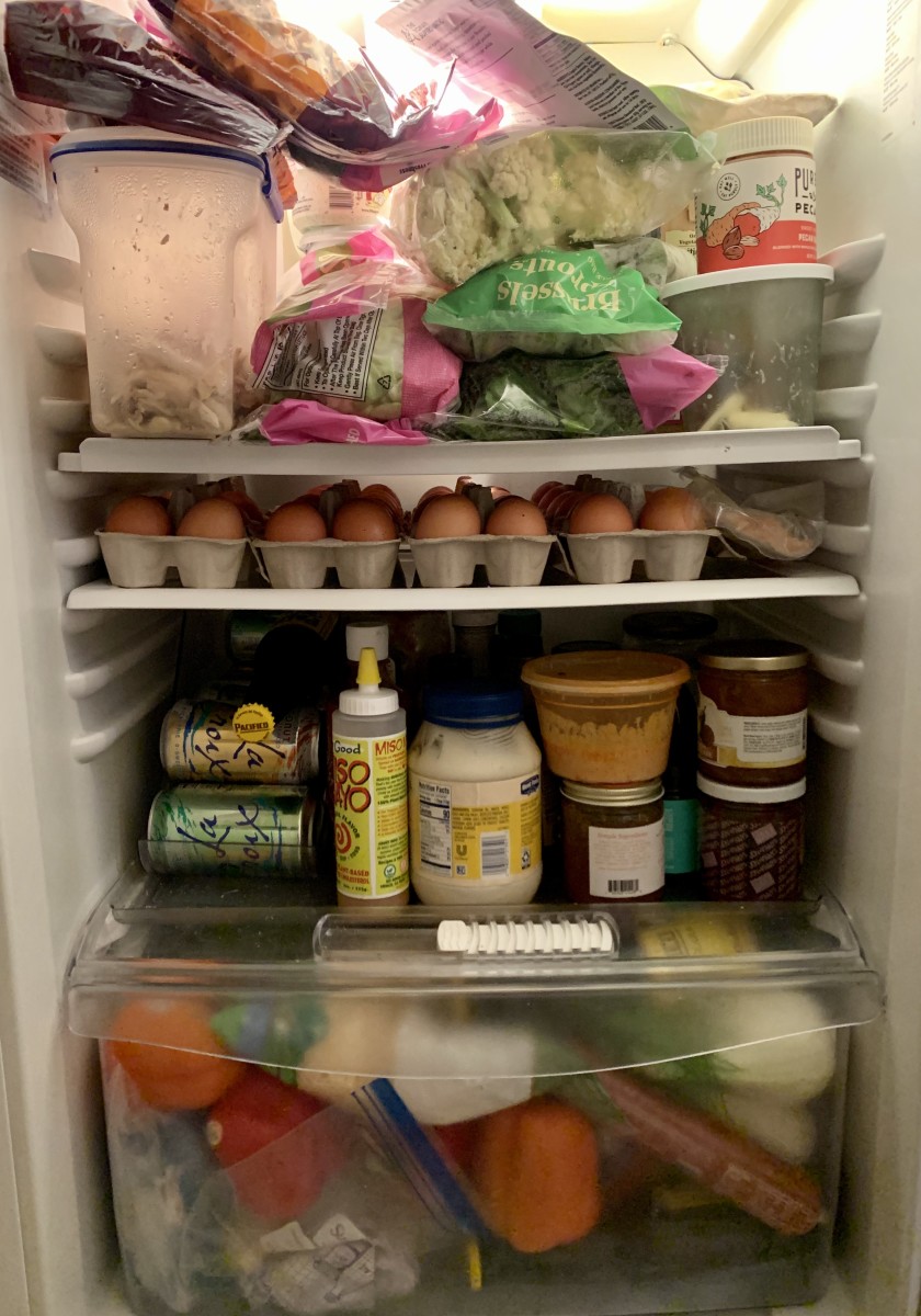 Clearly, two weeks of groceries is about all that our small apartment fridge can handle! And yes, I eat an absurd number of eggs...