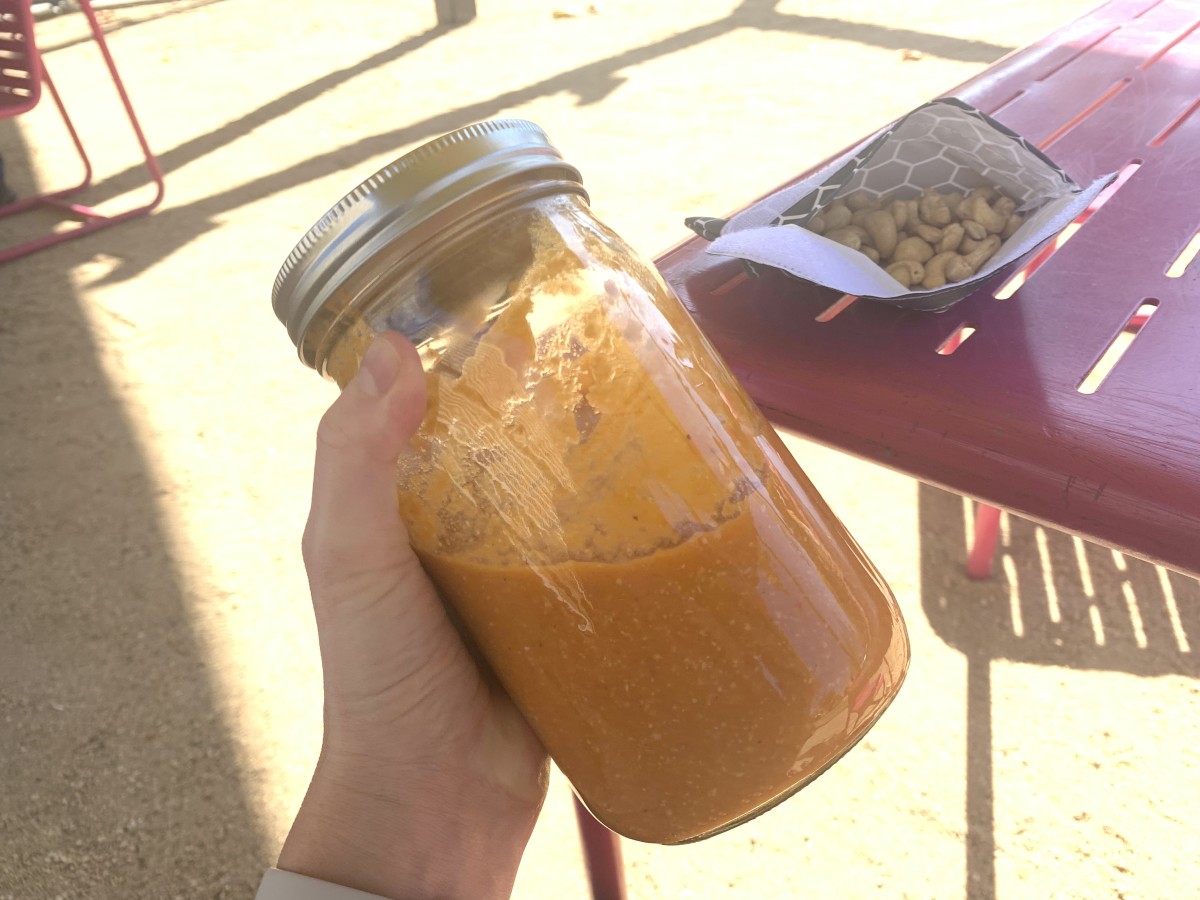 12:30 PM Large Mason jar Goop Summer Detox Soup + 1/2 cup cashews