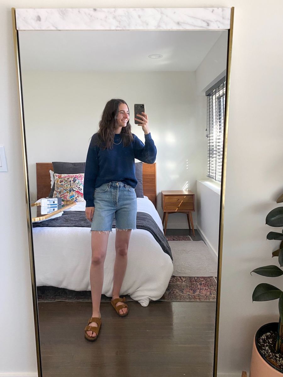 Tuesday (Jess, Social Media Manager): Vintage Sweatshirt (similar here), AGOLDE Shorts, Birkenstock Slides, Cupcakes and Cashmere Necklace (coming soon!)