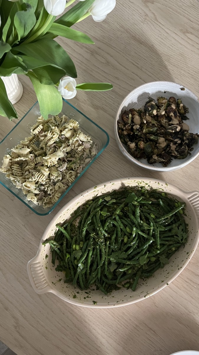 black garlic brussels with green beans