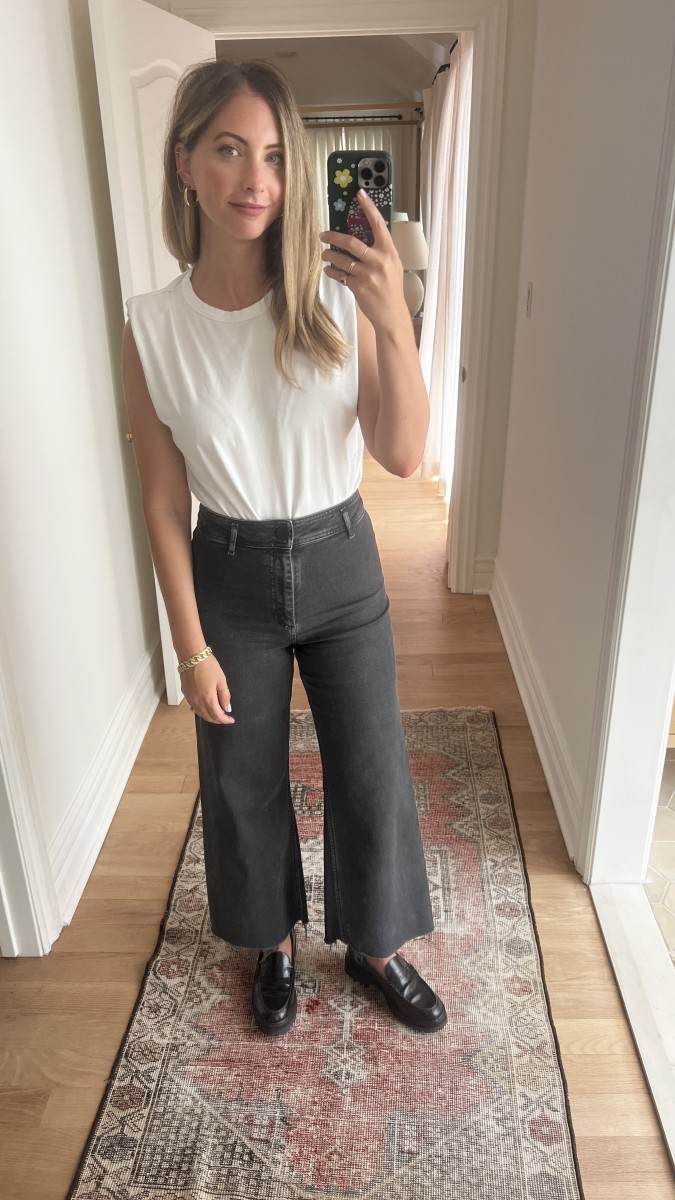 Safrisior Top, Zara Pants (I go up a size), Reformation Loafers