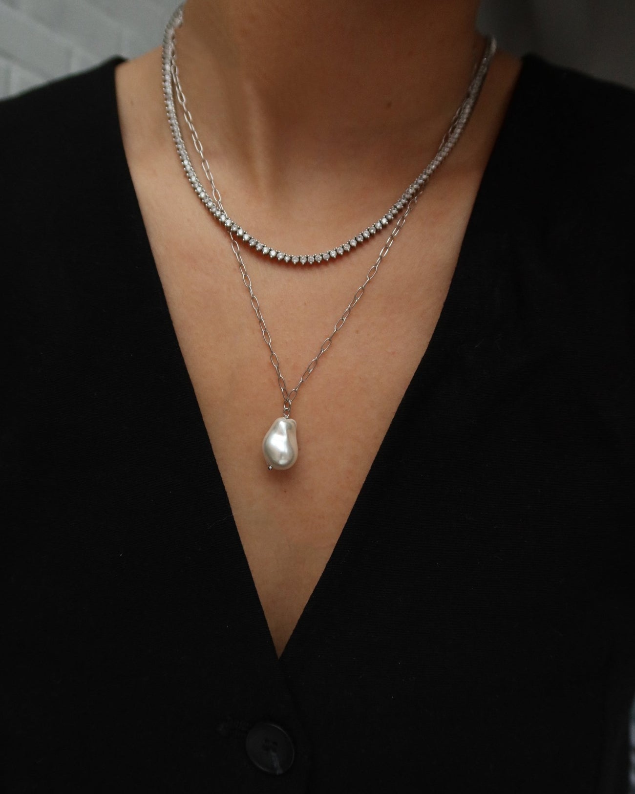 ASHLEY BAROQUE PEARL ON SMALL PAPERCLIP CHAIN - Shop Cupcakes and Cashmere