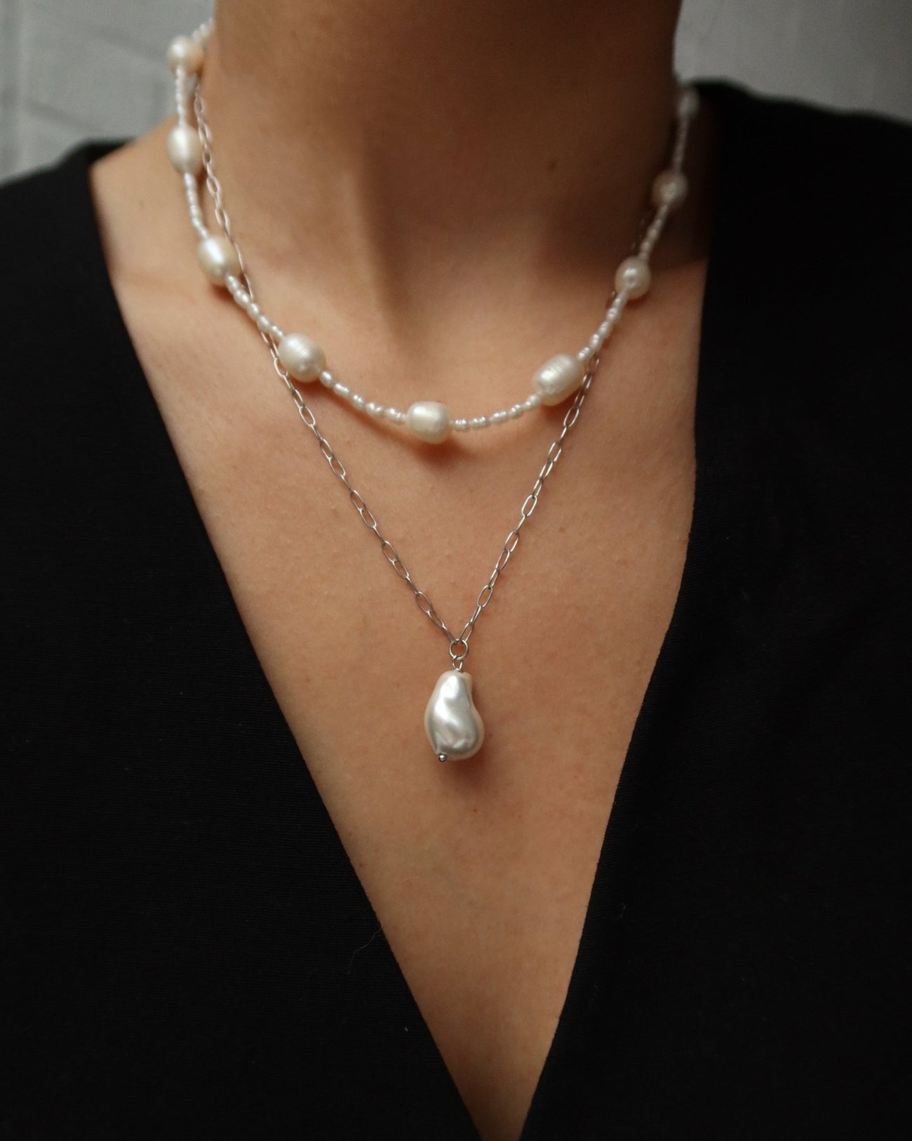 ASHLEY BAROQUE PEARL ON SMALL PAPERCLIP CHAIN - Shop Cupcakes and Cashmere