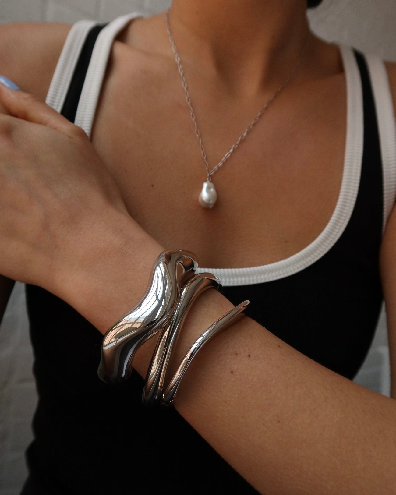 ASTRID WIDE WAVY SILVER STATEMENT BRACELET - Shop Cupcakes and Cashmere