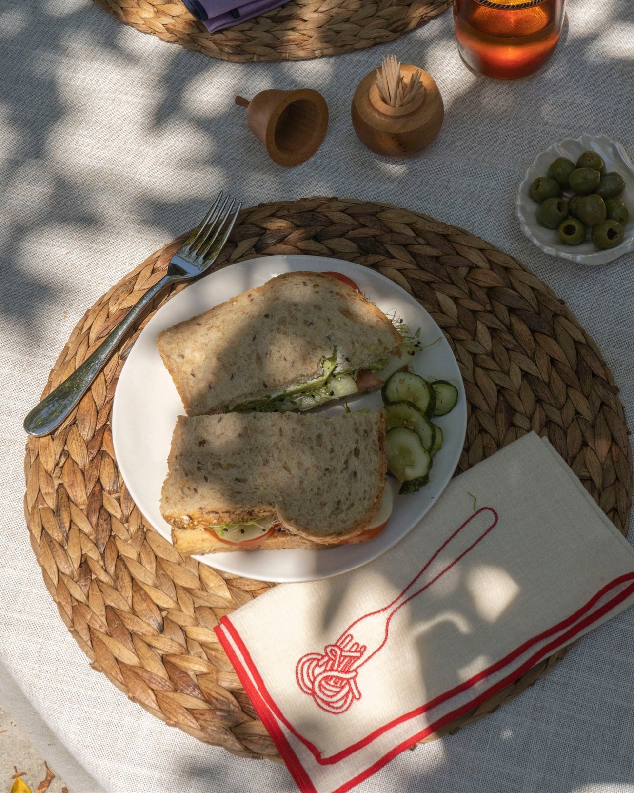 LINEN BLEND NAPKIN SPAGHETTI EMBROIDERY (SET OF 2) - Shop Cupcakes and Cashmere