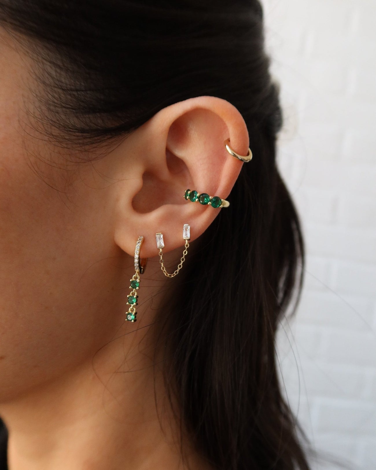 NATALIE BAGUETTE DOUBLE CHAIN STUDS (WHITE) - Shop Cupcakes and Cashmere
