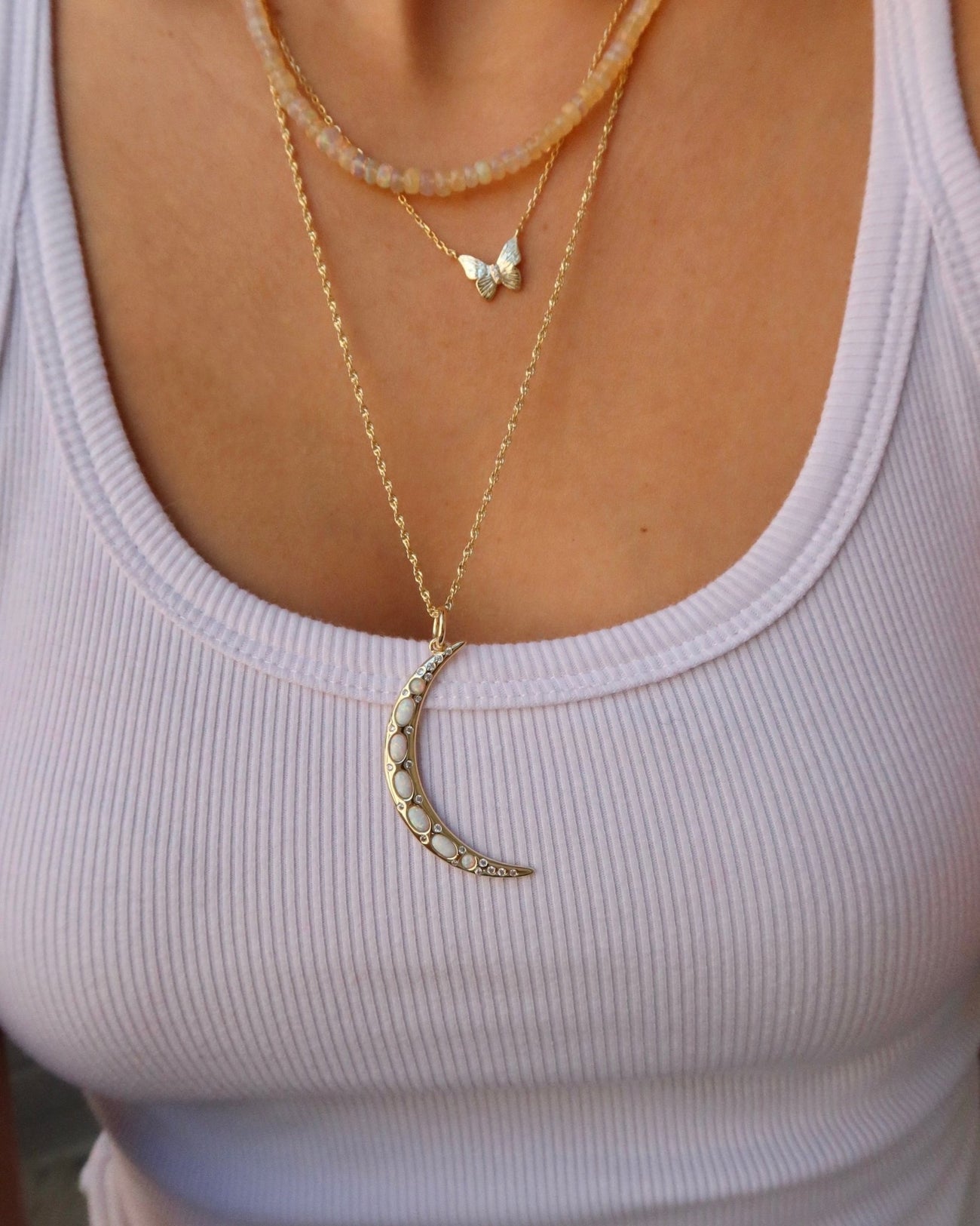 SELENE OPAL MOON CHARM NECKLACE - Shop Cupcakes and Cashmere