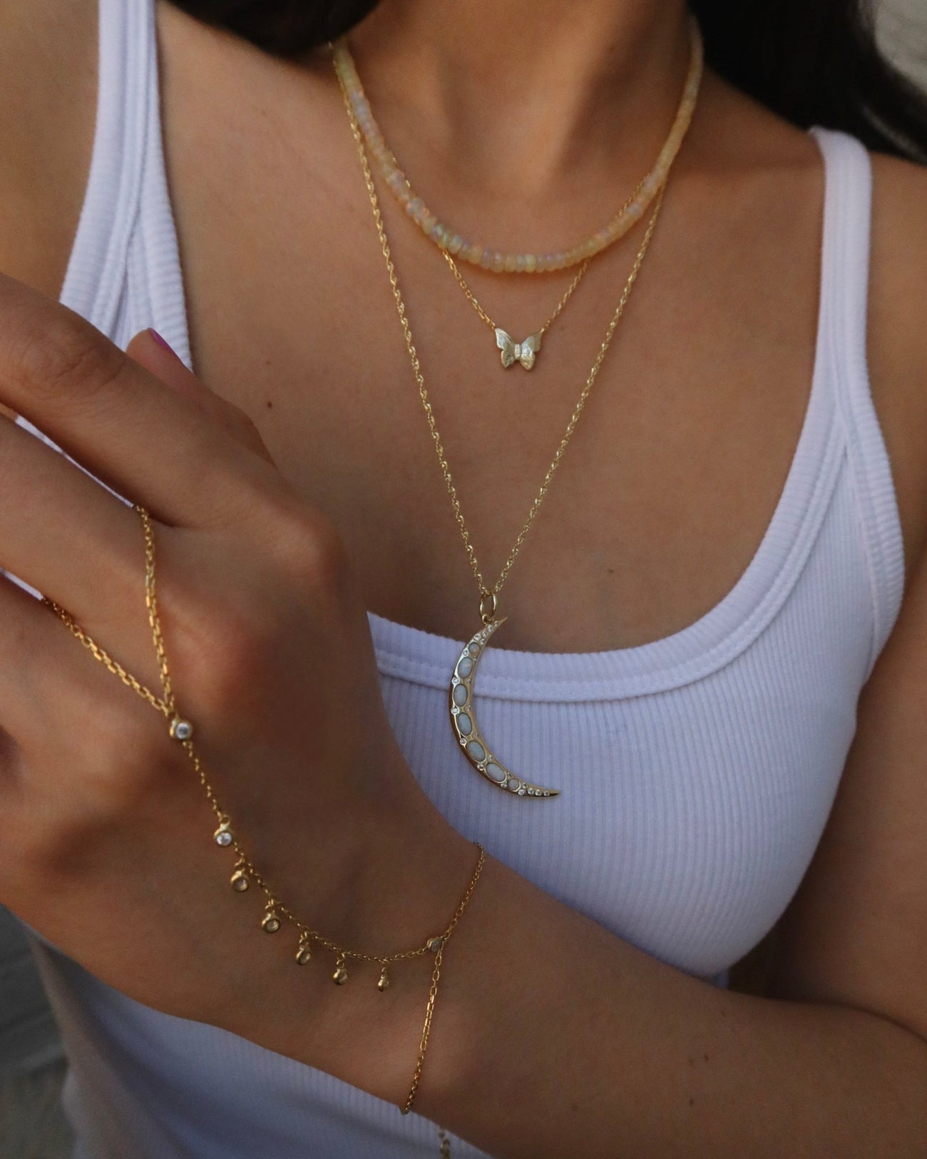 SELENE OPAL MOON CHARM NECKLACE - Shop Cupcakes and Cashmere